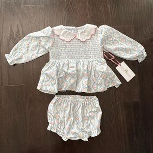 cecil and lou NWT pumpkin smocked scallop collar diaper set